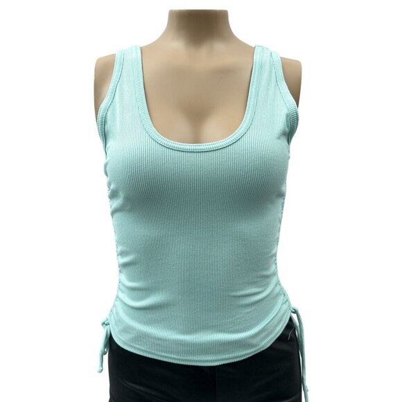 Freshman Sleeveless Rib Scoop Neck Tank Top Drawstring Side Light Blue Women S - Picture 1 of 10
